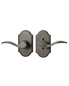 Weslock Carlow Left Handed Bed/Bath Door Lever Set with Premiere Rosette from the Molten Bronze Collection, Weathered Pewter, Schlage