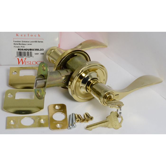 Details about   6 RIGHT Weslock Traditonale Impresa Polished Brass Keylock Knob Bordeau Lever 